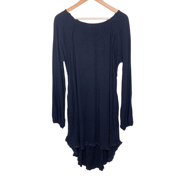 Umgee boho black linen long sleeve high low hem dress size small - Picture 6 of 11
